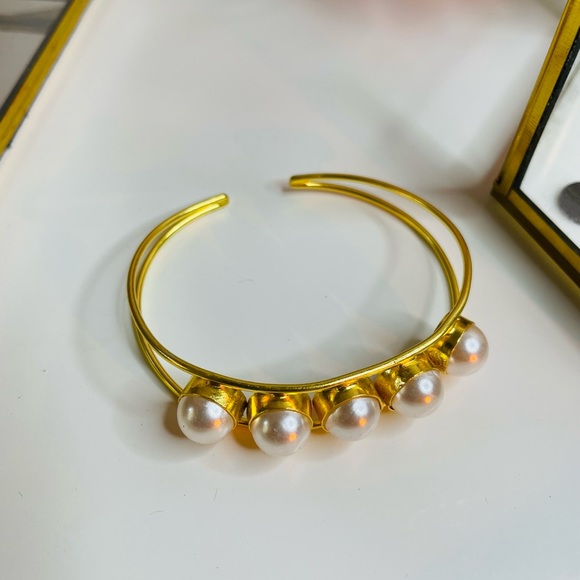 Zara Golden Bracelets with White Pearl Adornments - Picture 3 of 5